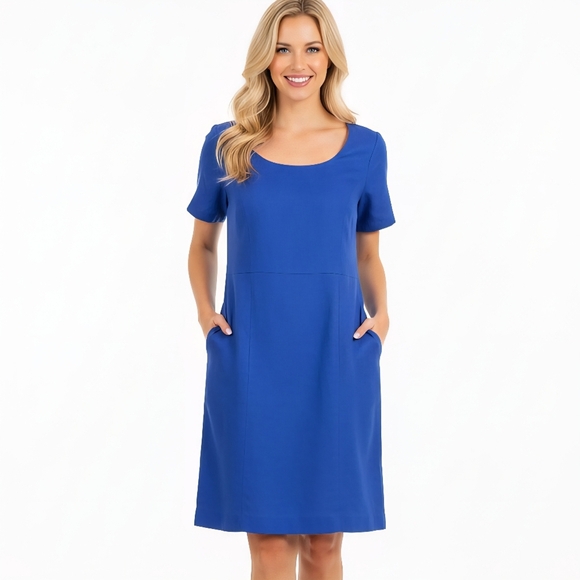 Sake Vintage 80s 90s Cobalt Blue Linen Sheath Dress Size 6 - Picture 1 of 5